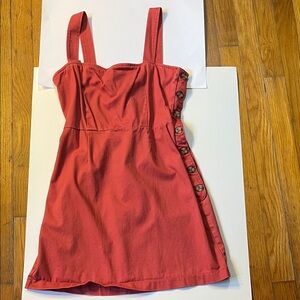 Red Button-Detail Dress